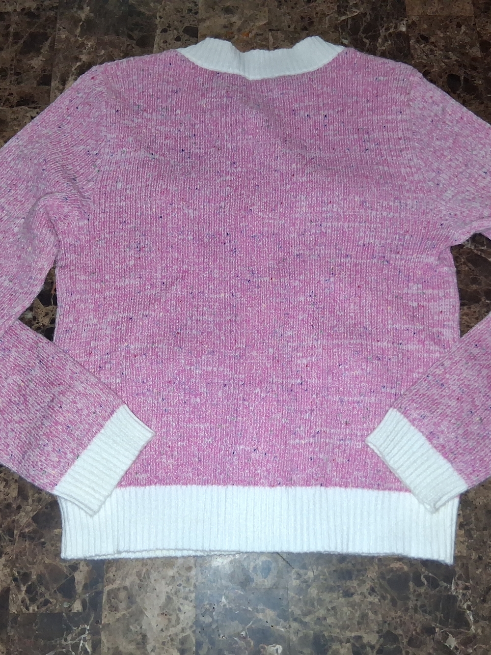 Pink Knit Cardigan with White Trim - Picture 2 of 4